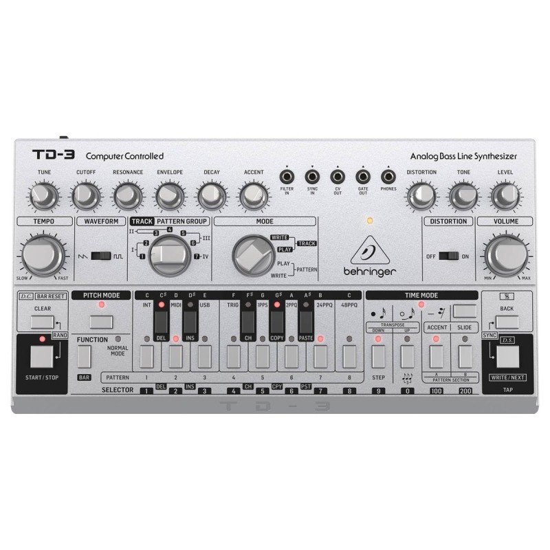BEHRINGER TD-3 SR SILVER SINTETIZZATORE ANALOGICO DI BASSI CON STEP SEQUENCER, ARPEGGIATORE E FILTRO RISONANTE