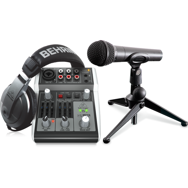 BEHRINGER PODCASTUDIO 2 USB SISTEMA PODCAST MIXER XENYX 302 + CUFFIE + MICROFONO + SUPPORTO DA TAVOLO