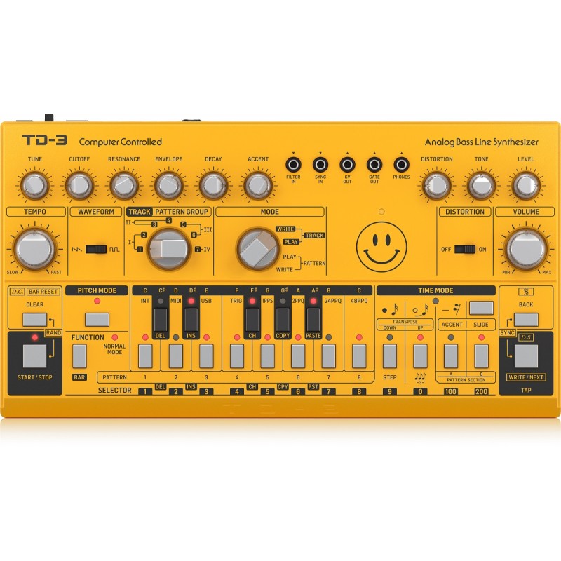 BEHRINGER TD-3 AM GIALLO SINTETIZZATORE ANALOGICO DI BASSI CON STEP SEQUENCER ARPEGGIATORE E FILTRO RISONANTE