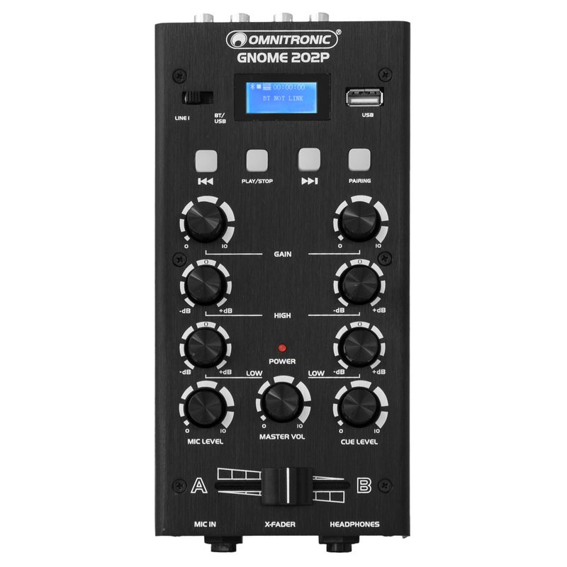 OMNITRONIC GNOME 202P BLACK MINI MIXER DJ 2 CANALI STEREO CON LETTORE MP3 USB