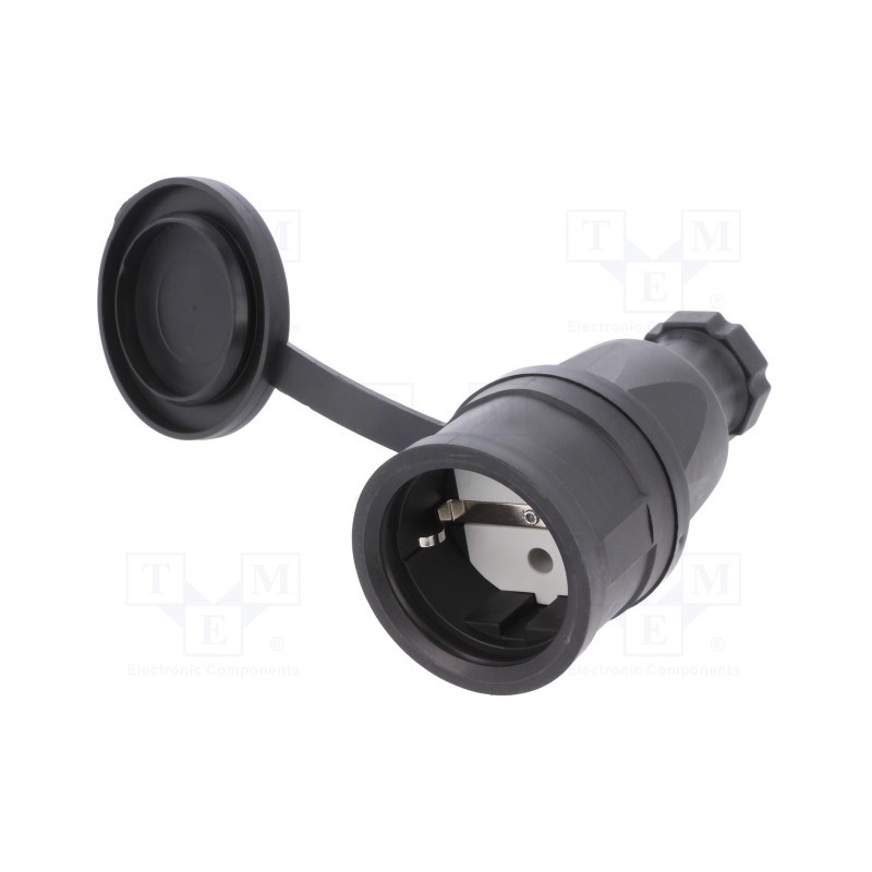 PCE-2511-S PRESA SCHUKO 16A 3P (1P+N+T) 250V IP44 3 POLI FEMMINA NERA SAFETY PLUG EU/B/F