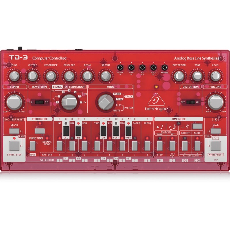 BEHRINGER TD-3 SB ROSSO SINTETIZZATORE ANALOGICO DI BASSI CON STEP SEQUENCER ARPEGGIATORE E FILTRO RISONANTE