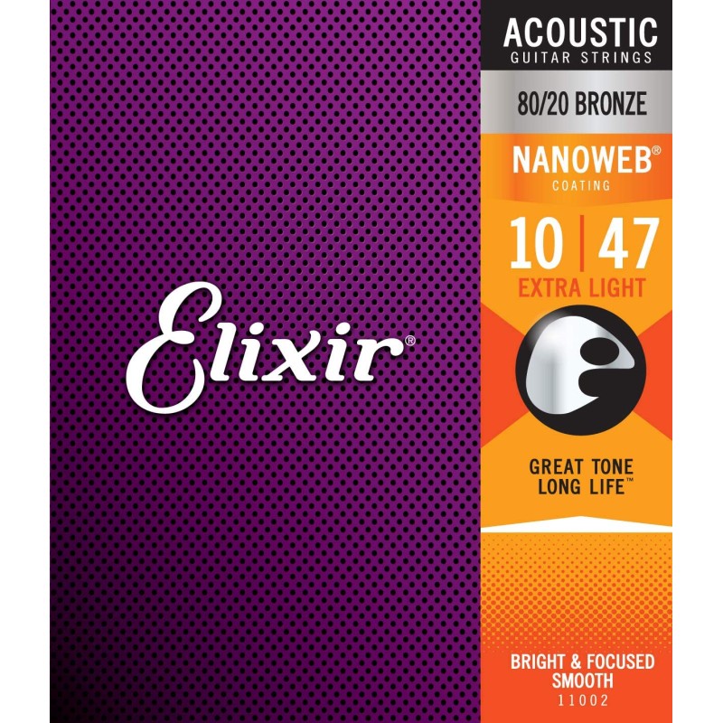 ELIXIR 11002 NANOWEB EXTRA LIGHT CORDIERA PER CHITARRA ACUSTICA 80/20 BRONZE WOUND EXTRA LIGHT - 010/047