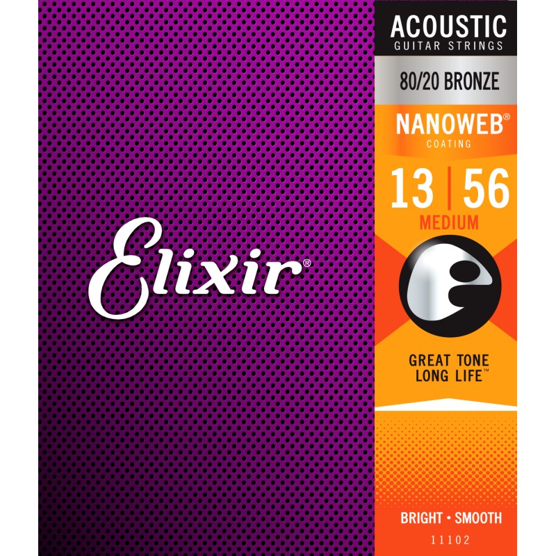 ELIXIR 11102 NANOWEB CUSTOM LIGHT CORDIERA PER CHITARRA ACUSTICA 80/20 BRONZE WOUND CUSTOM LIGHT - 013/056