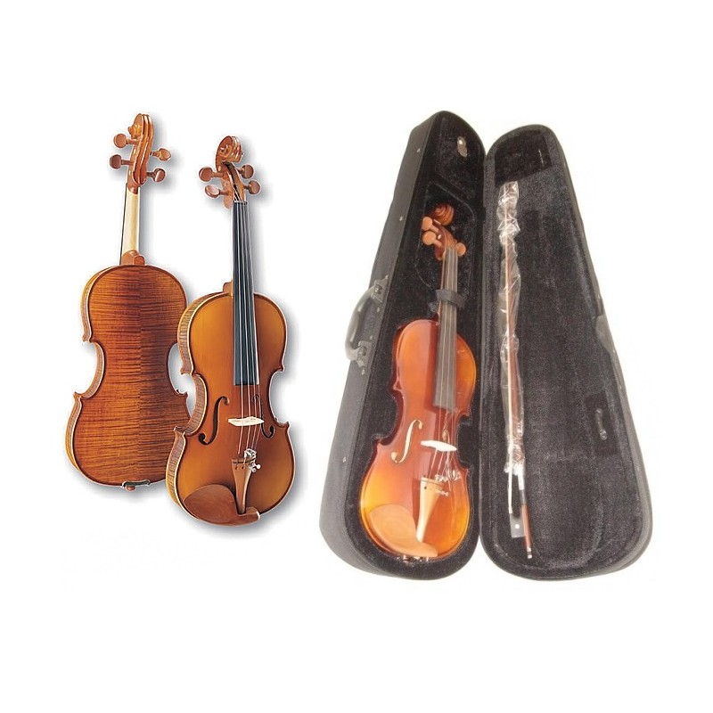 OLVEIRA VV150 VIOLINO 3/4 TOP ABETE MASSELLO FONDO ACERO MASSELLO LEGNO GIUGGIOLO PIOLI MENTONIERA CORDIERA + CUSTODIA + ARCHETT