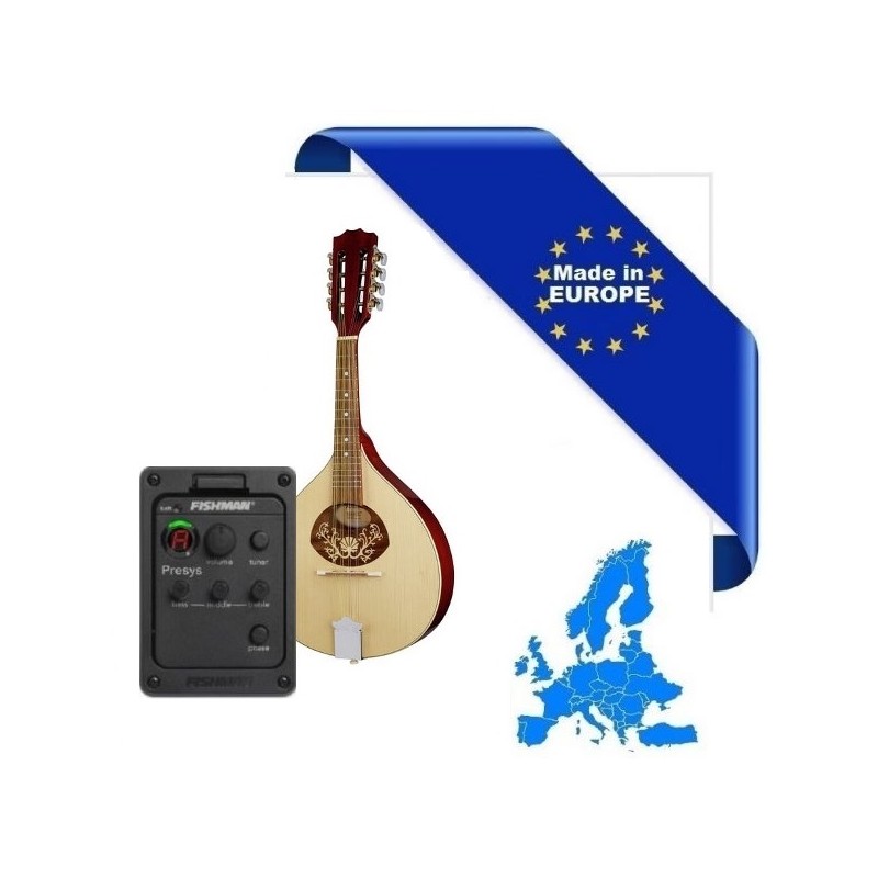 HORA MANDOLINO PORTOGHESE 1-PF MADE IN EUROPE IN MASSELLO FISHMAN PRESYS 101 TOP ABETE E ACERO FONDO FASCE MANICO SCALA 332mm