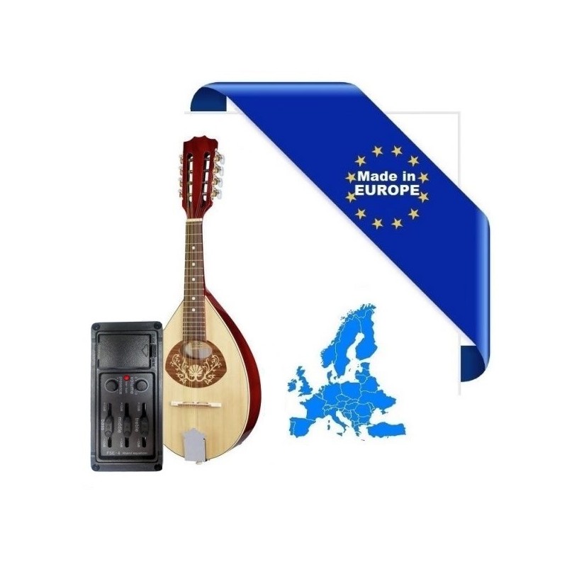 HORA MANDOLINO PORTOGHESE 2-PA MADE IN EUROPE IN MASSELLO EQ ARTEC TOP ABETE E ACERO FONDO FASCE MANICO SCALA 332mm