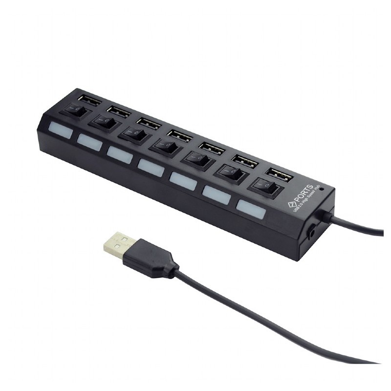 GEMBIRD UHB-U2P7-03 HUB USB 7 PORTE CON SWITCH ON-OFF PER OGNI USCITA + ALIMENTATORE ESTERNO