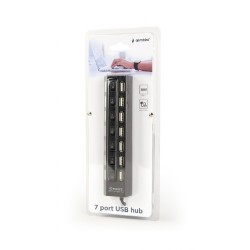 GEMBIRD UHB-U2P7-03 HUB USB 7 PORTE CON SWITCH ON-OFF PER OGNI USCITA + ALIMENTATORE ESTERNO