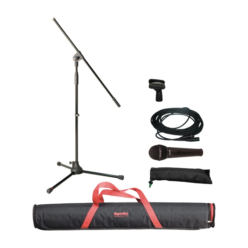 SUPERLUX MSKA MICROFONO VOCE + ASTA MICROFONICA + BORSA + CLAMP + CAVO CANNON XLR MASCHIO FEMMINA IN BUNDLE