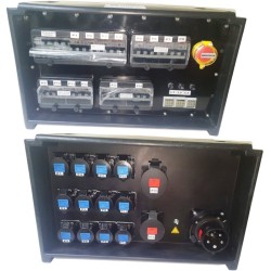 QUADRO CORRENTE POWERBOX SPINA 63A PENTAPOLARE TRIFASE 12 PRESE CEE 16A MONOFASE + 2 32A 5P 3 SPIE VOLTOMETRO AMPEROMETRO EMERGE