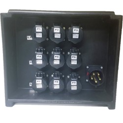 QUADRO CORRENTE POWERBOX SPINA 32A PENTAPOLARE TRIFASE 9 PRESE CEE 16A MONOFASE 3 SPIE VOLTOMETRO AMPEROMETRO EMERGENZA