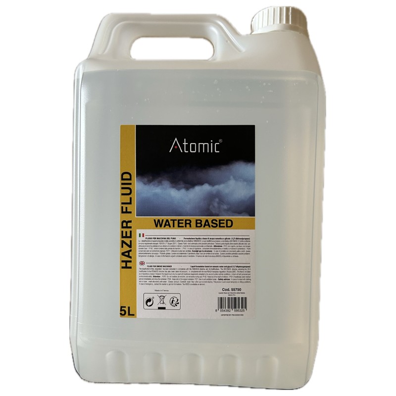 ATOMIC SMOKE HAZER WATER-BASED LIQUIDO MACCHINE NEBBIA FUMO HAZE BASE ACQUA CERTIFICATO TANICA DA 5 KG. MADE IN EUROPE