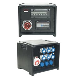 POWER-BOX CUBO SPIE RETE INGRESSO SPINA 32A MASCHIO 5P USCITE 6 PRESE CEE 16A 2P+ 3 SCHUKO 16A + 32A 5P LOOP