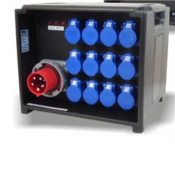 POWERBOX CUBO PORTATILE SPIE RETE INGRESSO SPINA 63A MASCHIO 5P USCITE 12 PRESE CEE 16A 2P+T