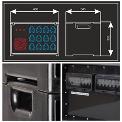 POWERBOX CUBO PORTATILE SPIE RETE INGRESSO SPINA 63A MASCHIO 5P USCITE 12 PRESE CEE 16A 2P+T