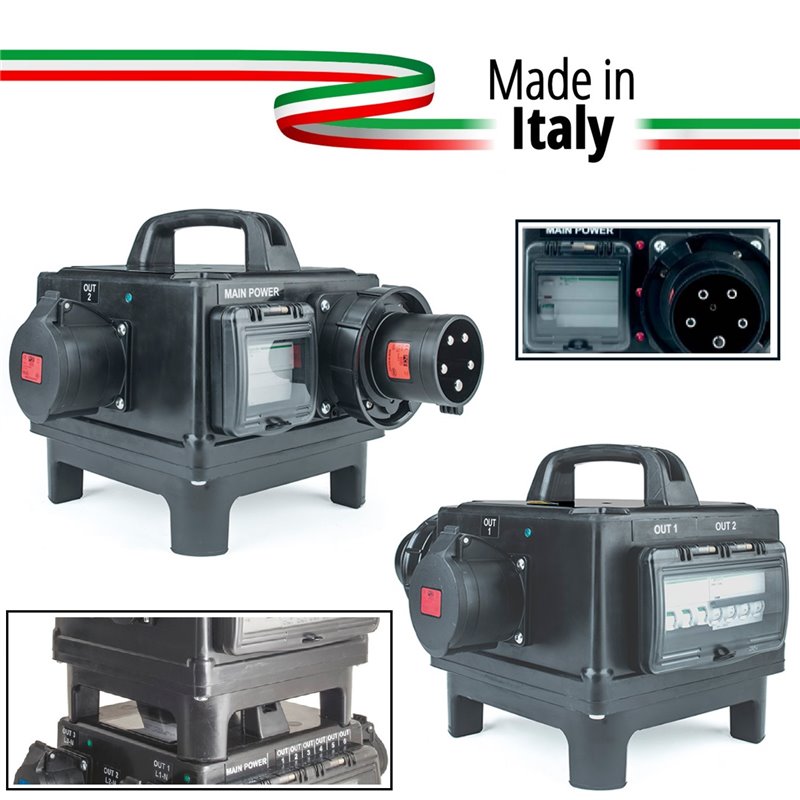 POWERBOX TARTARUGA QUALITA' GOMMA BUTILICA VULCANIZZATA SPINA 63A 5P 400V CI2 2 PRESE CEE 32A 5P SPIE RETE PROTEZIONE 1 RCD 63A 