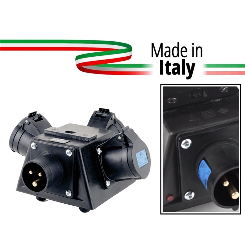 POWER-BOX NERO SPLITTER PALCO/TRUSS CIABATTA ALIMENTAZIONE MADE IN ITALY SPIA RETE INGRESSO SPINA 16A 3P USCITE 3 PRESE 16A 3P