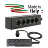 POWERBOX NERO CIABATTA ALIMENTAZIONE PALCO MADE IN ITALY SPIA RETE INGRESSO SPINA VOLANTE PCE 16A 3P+N+T USCITE 5 X SCHUKO 16A 3