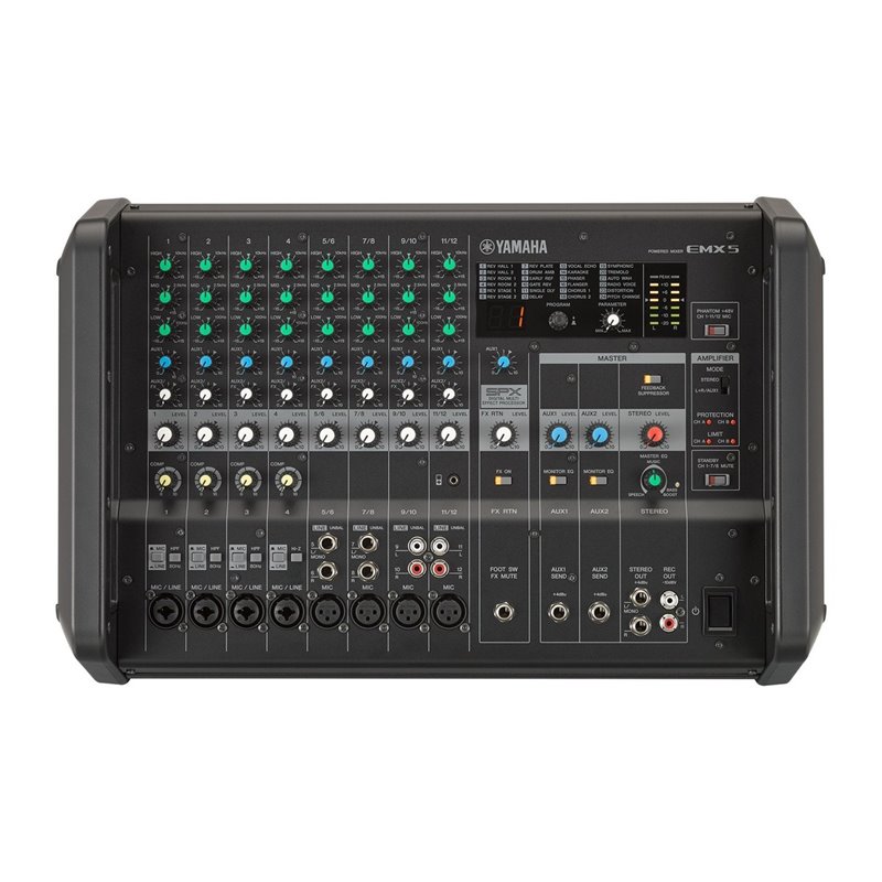 YAMAHA EMX5 MIXER AMPLIFICATO 2 x 630W 4 OHM 8 XLR IN 4 STEREO EFFETTI SPX FEEDBACK LOCATOR MONITOR BUS