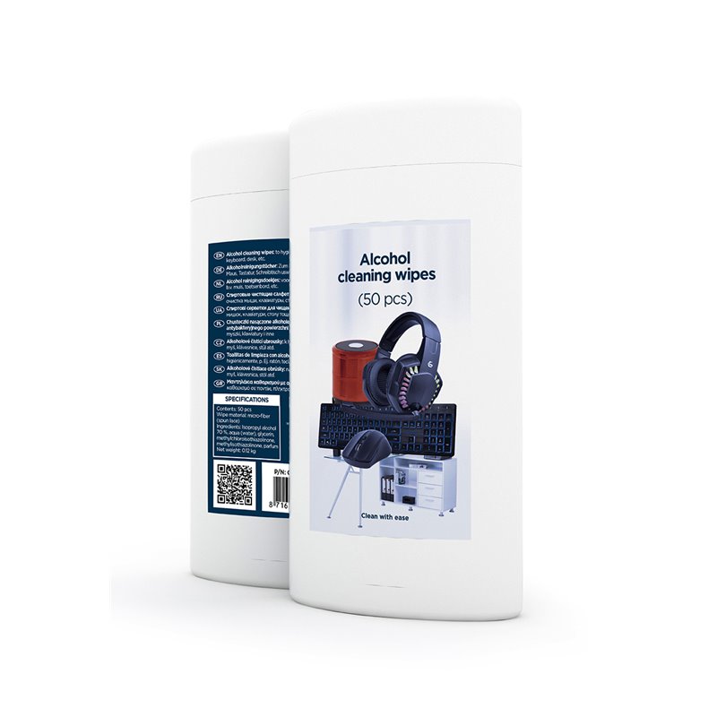 GEMBIRD ALCOHOL CLEANING WIPES (50 PCS), MICRO-FIBER