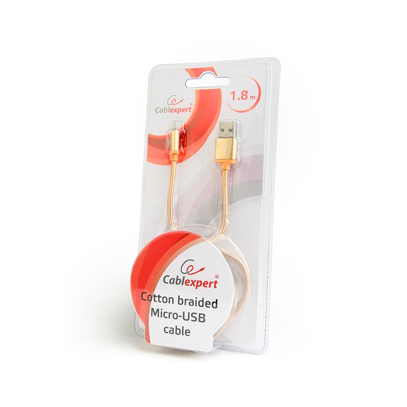 CABLEXPERT CAVO MICRO-USB INTRECCIATO IN COTONE CON CONNETTORI METALLICI, 1,8 M, NERO