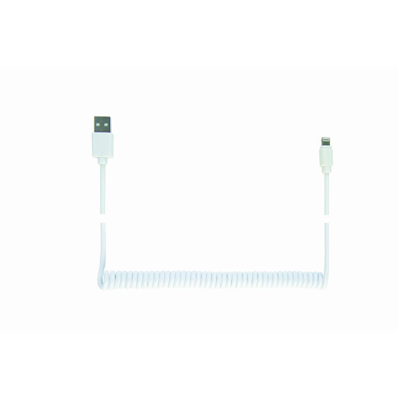 CABLEXPERT USB SYNC AND CHARGING SPIRAL CABLE FOR IPHONE, 1.5 M, WHITE