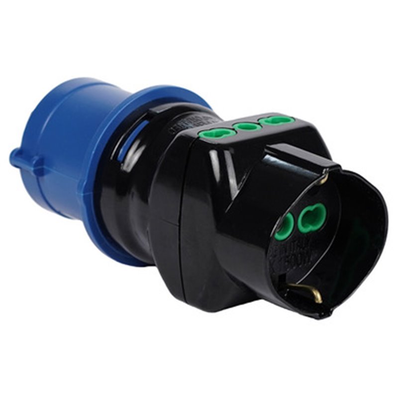 FANTON 78090-E ADATTATORE DI CORRENTE DA SPINA CEE A PRESA SCHUKO TRIVALENTE + 2 PRESE BIPASSO