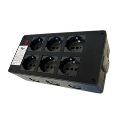 ELGA PCN-6UPPC POWERBOX PASSANTE NEUTRIK POWERCON IN BLU CON 6 PRESE UNEL 10A-16A-SHUKO RILANCIO OUT GRIGIO E SPIA DI RETE