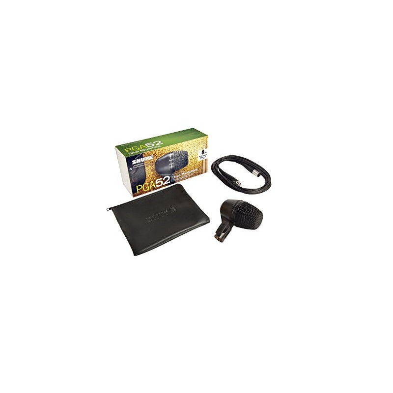 SHURE PGA52XLR MICROFONO DINAMICO CARDIOIDE CASSA GRANCASSA + CUSTODIA + ADATTATORE + CAVO XLR 4,6 M.
