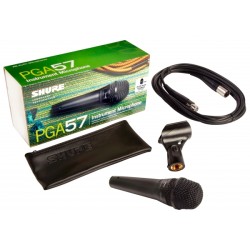 SHURE PGA57XLR MICROFONO DINAMICO CARDIOIDE PER STRUMENTI + SUPPORTO ASTA + CUSTODIA + CAVO XLR MASCHIO XLR FEMMINA