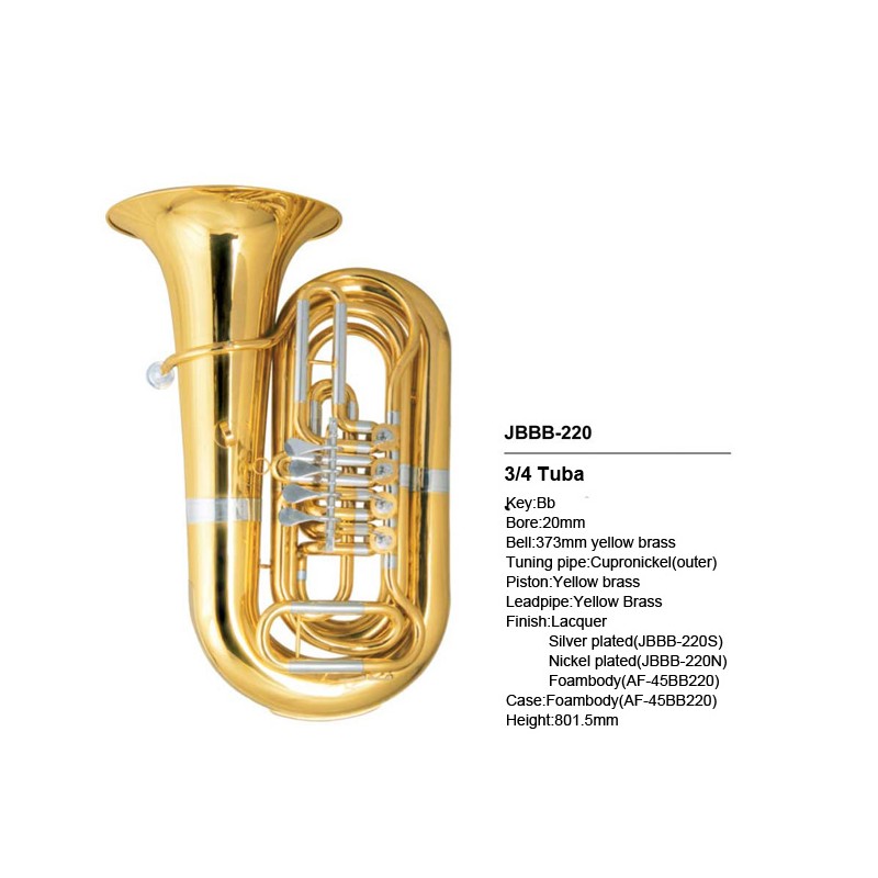 EXTREME JBBB220L TUBA 3/4 IN SIb TUBI DI ACCORDATURA CONDUTTURA E PISTONI NIKELATI / CAMPANA 373mm / CANNEGGIO 20mm + CUSTODIA R