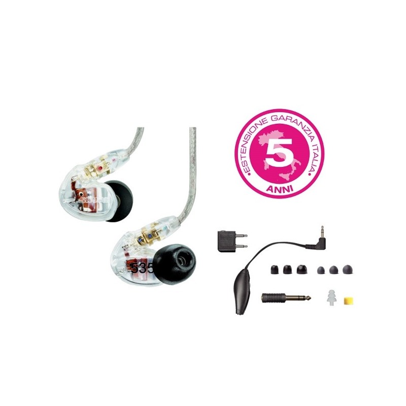 SHURE SE535-CLE AURICOLARI AD ISOLAMENTO SONORO CLEAR TRASPARENTE IN EAR MONITOR TRIPLO MICRO DRIVER ALTA DEFINIZIONE 2 WOOFER 1