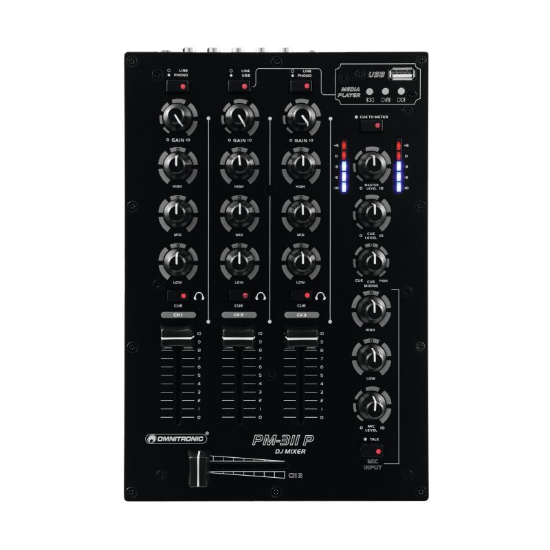 OMNITRONIC PM 311P MIXER DJ 3 CANALI CON PLAYER MP3 USB
