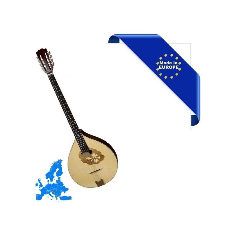 BOUZOUKI IRLANDESE MADE IN EUROPE 66CM TOP TAVOLA ABETE MASSELLO FONDO FASCE MANICO ACERO ROSETTA FLOWER