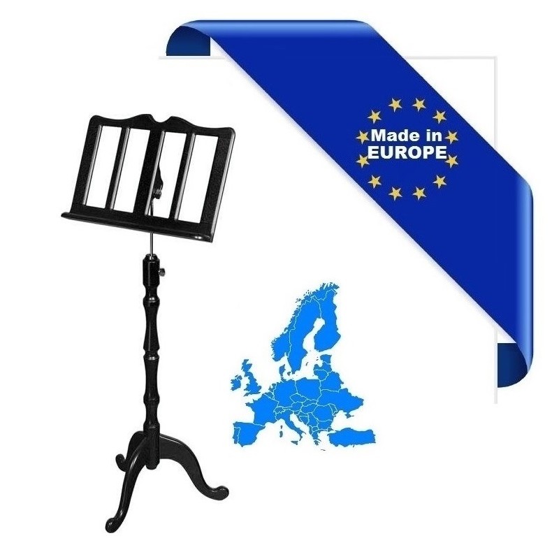 LEGGIO DA TERRA FORMA CLASSICA MADE IN EUROPE NERO LEGNO FAGGIO BARRA METALLO REGOLABILE ALTEZZA-INCLINAZIONE