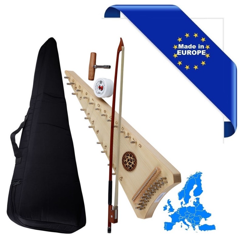 SALTERIO SOPRANO ( PSALTERY ) TOP ABETE FONDO FASCE ACERO 21 CORDE CON BORSA ARCHETTO PECE E CHIAVE ACCORDATURA DO 5 - SOL 6