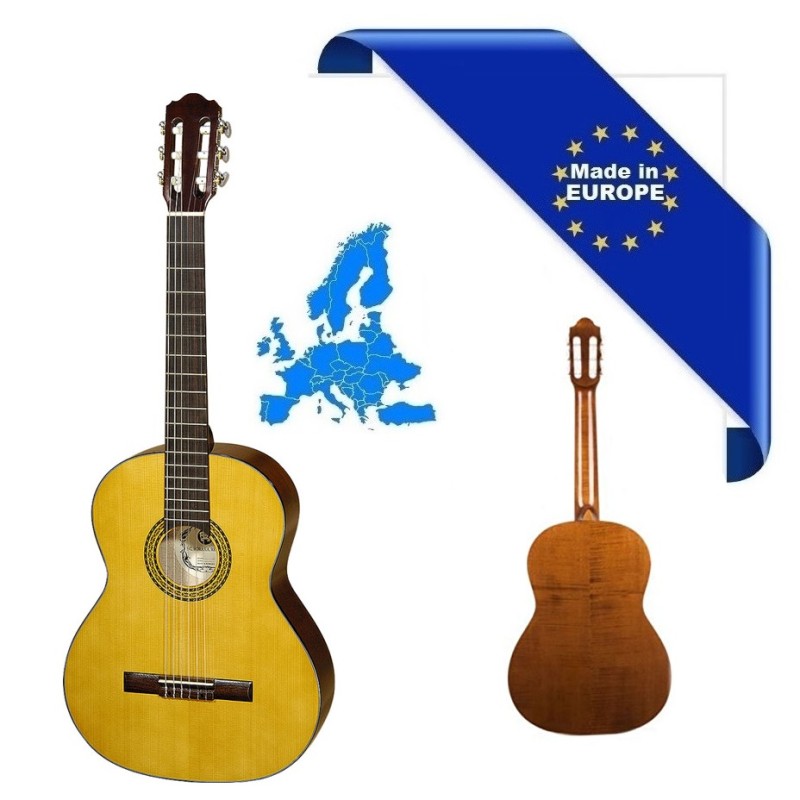 HORA CHITARRA CLASSICA 4/4 MADE IN EUROPE VERSIONE SPAGNOLA DOPPIO MASSELLO TOP ABETE MASSELLO FONDO-FASCE ACERO MASSELLO ROSETT