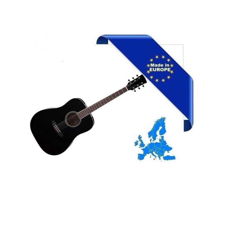 HORA CHITARRA ACUSTICA 4/4 NERA MADE IN EUROPE TOP ABETE MASSELLO MANICO ACERO TASTIERA PALISSANDRO FONDO FASCE LIME