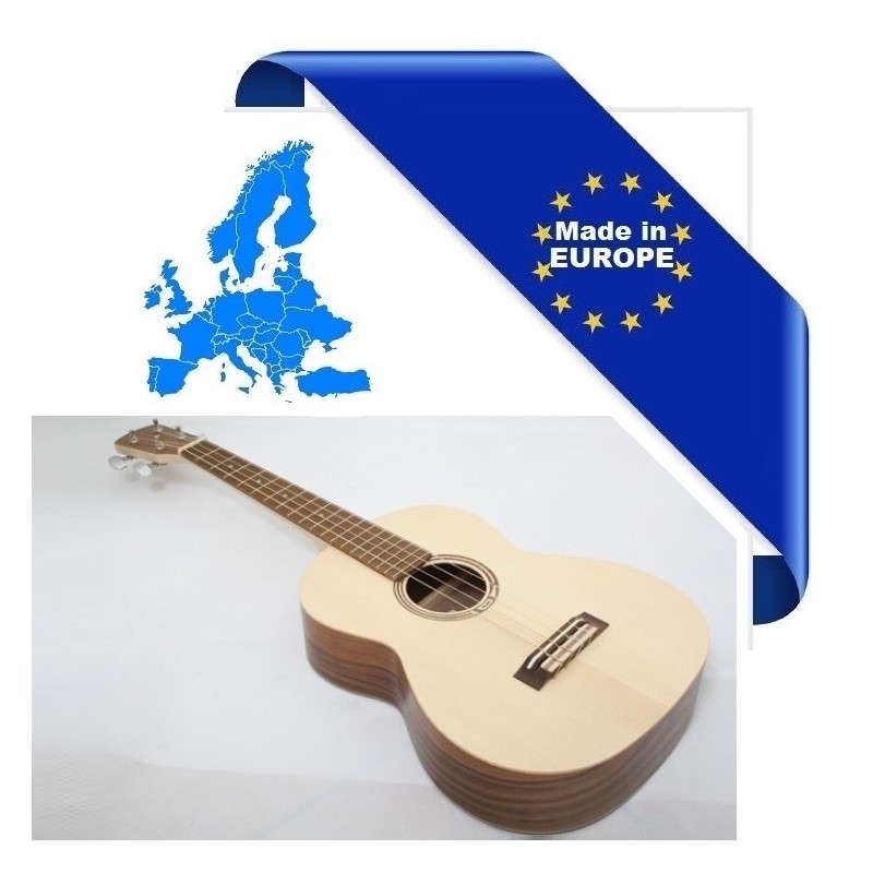 UKULELE BARITONO MADE IN EUROPE TAVOLA ABETE MASSELLO FONDO FASCE NOCE TASTIERA IN PALISSANDRO