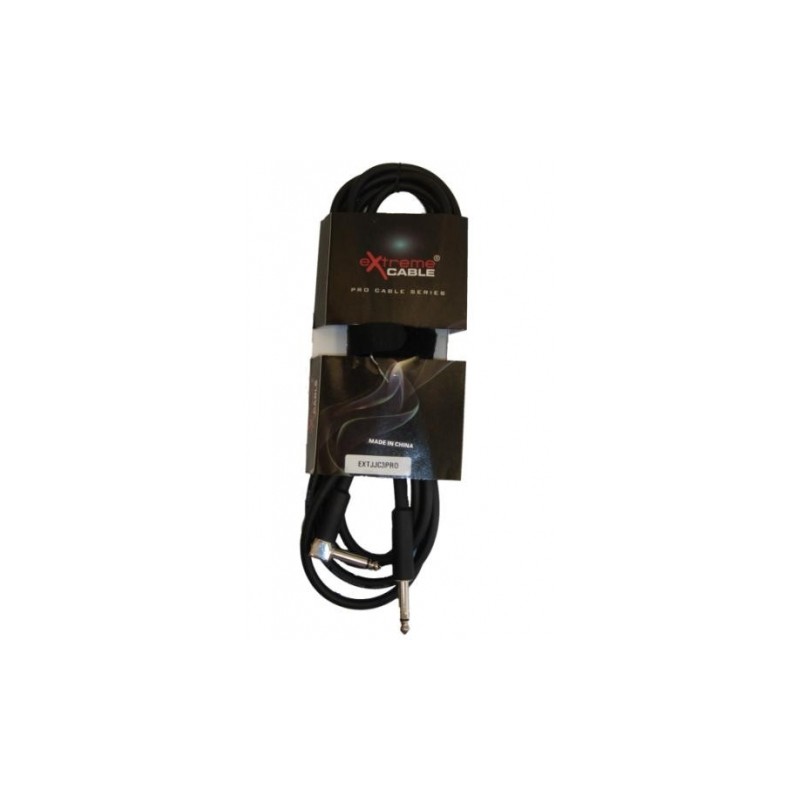 EXTREME 1 JACK MONO MASCHIO 1/4" 6,3mm / 1 JACK MONO CURVO PIPETTA ANGOLO 1/4" 6,3mm 3 METRI NERO