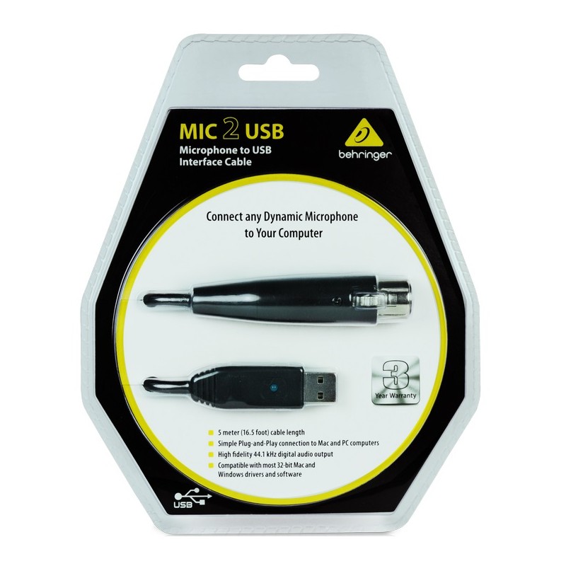 BEHRINGER MIC 2 USB INTERFACCIA AUDIO USB-XLR 5 METRI 44.1/48 KHZ PER MICROFONO MIC2USB PLUG & PLAY PC MAC DAW