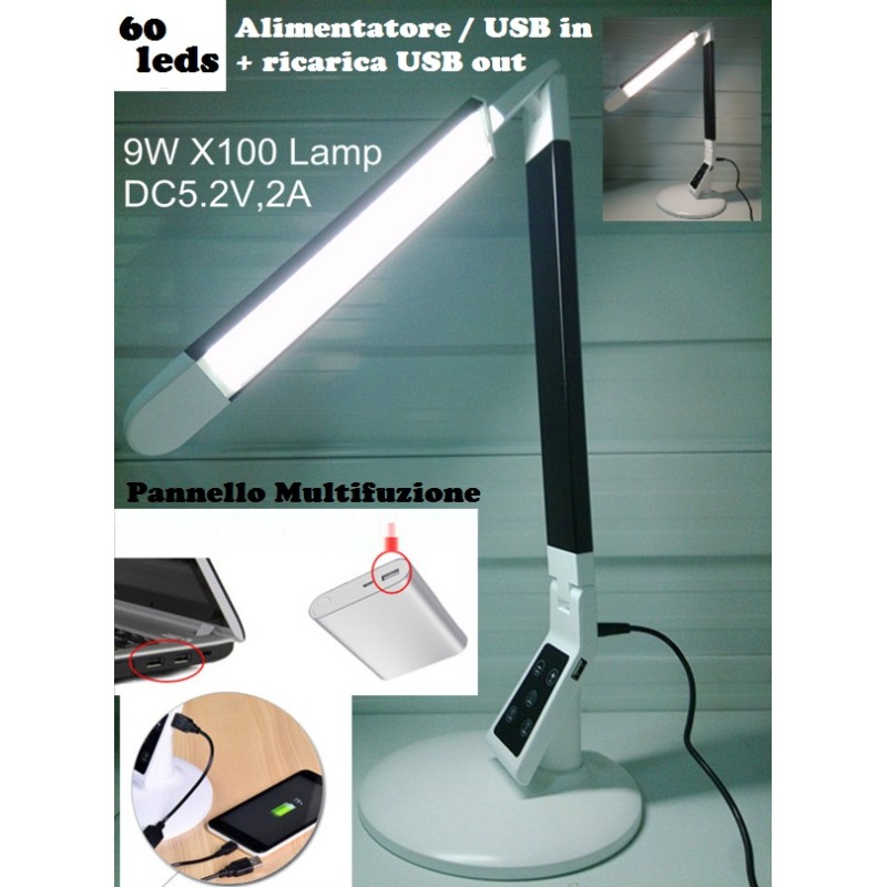 EXTREME TOUCH DESK LAMP X100-B BLACK LAMPADA RETE / USB REGOLABILE DA TAVOLO 60 LED CONTROLLO TEMPERATURA COLORE INTENSITA' TIME