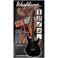WASHBURN RX10 B PACK BUNDLE CHITARRA ELETTRICA COLORE NERO + AMPLIFICATORE 15 WATT + ACCORDATORE + CUSTODIA + TRACOLLA + 3 PLETT