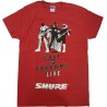 SHURE MAGLIETTA ROSSA CALL FOR LEGENDS LIVE T-SHIRT BRAND SHURE SCRITTA BIANCA SU SFONDO ROSSO