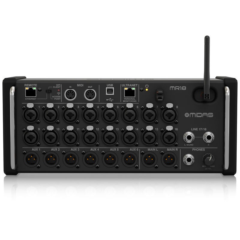 MIDAS MR18 MIXER DIGITALE 18 INPUT + 16 INGRESSI MIC + ROUTER WI-FI + INTERFACCIA AUDIO USB INTEGRATA + 4 PROCESSORI DI SEGNALE 