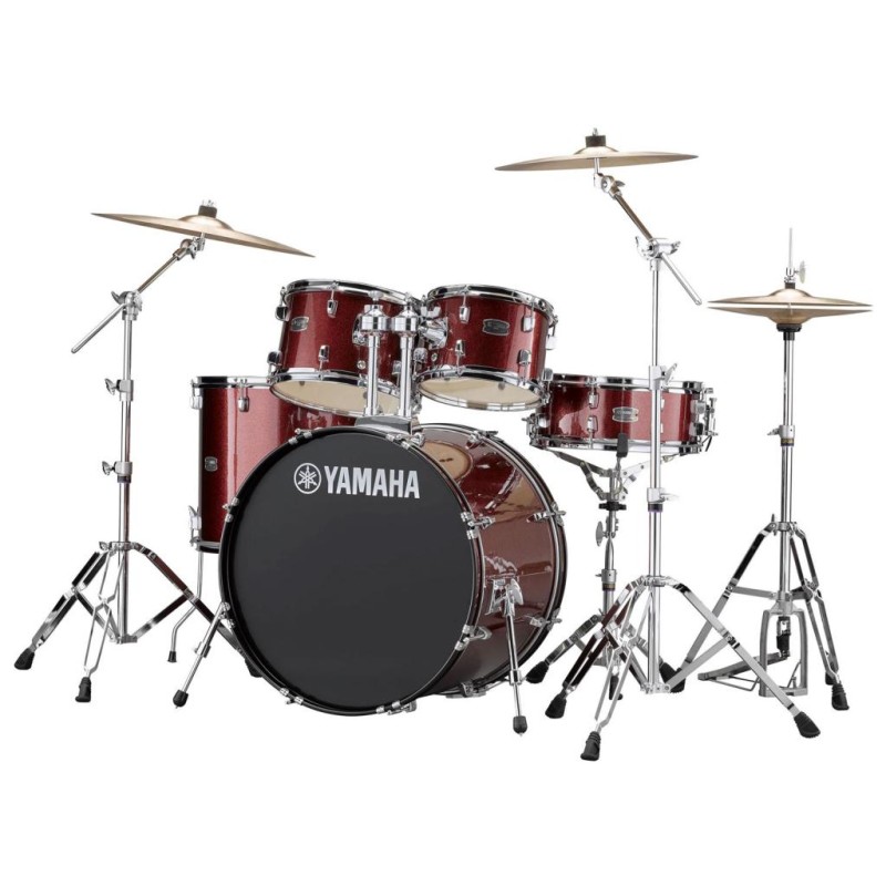 YAMAHA RYDEEN STANDARD BURGUNDY GLITTER BATTERIA ACUSTICA ROSSA CON HARDWARE + PIATTI PAISTE 101 COLORE ROSSO GLITTER