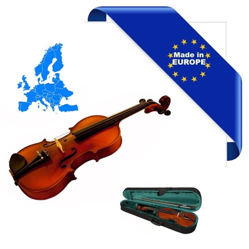 VIOLINO 3/4 MADE IN EUROPE PONTE TELLER TEDESCO 4 TIRACANTINI TOP ABETE MASSELLO FONDO/FASCE ACERO MASSELLO TASTIERA/PIROLI EBAN