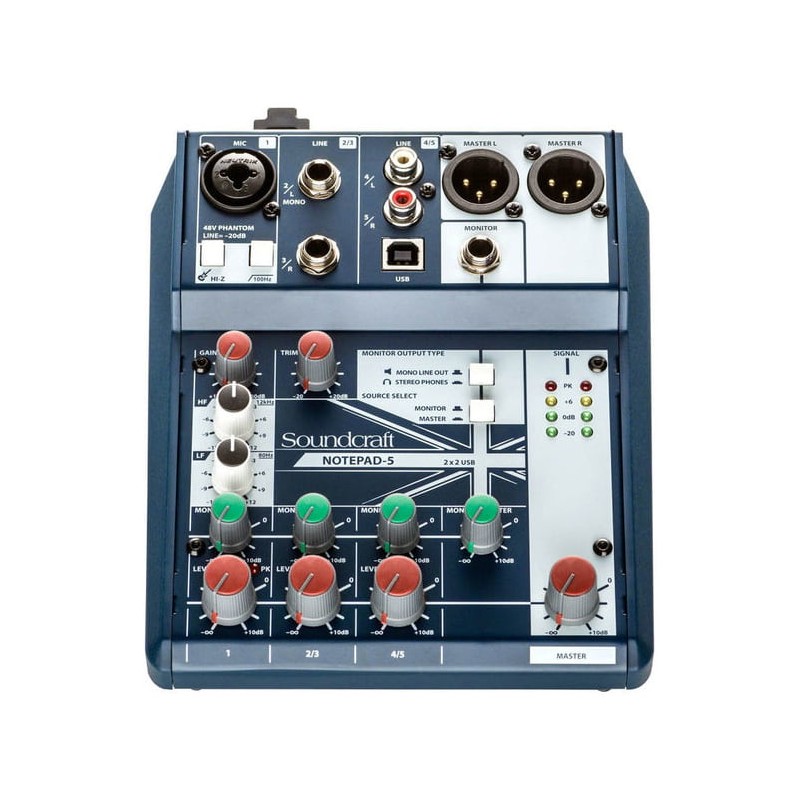 SOUNDCRAFT NOTEPAD-5 MIXER 5 CANALI USB PHANTOM POWER +48V PREAMPLIFICATORE MICROFONICO
