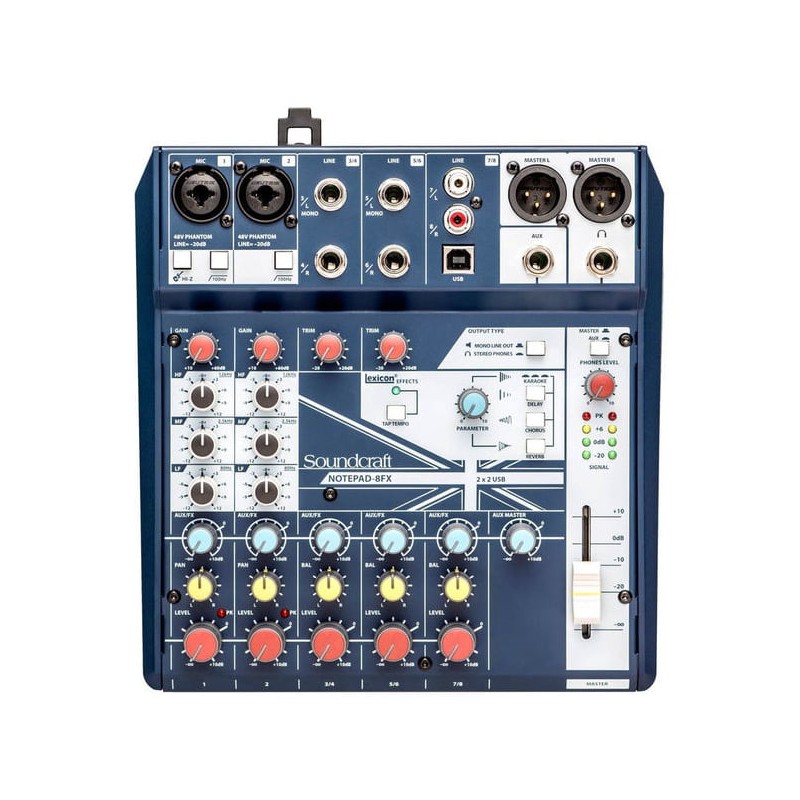 SOUNDCRAFT NOTEPAD-8FX MIXER 8 CANALI USB EFFETTI LEXICON PHANTOM POWER +48V 2 MIC INPUT
